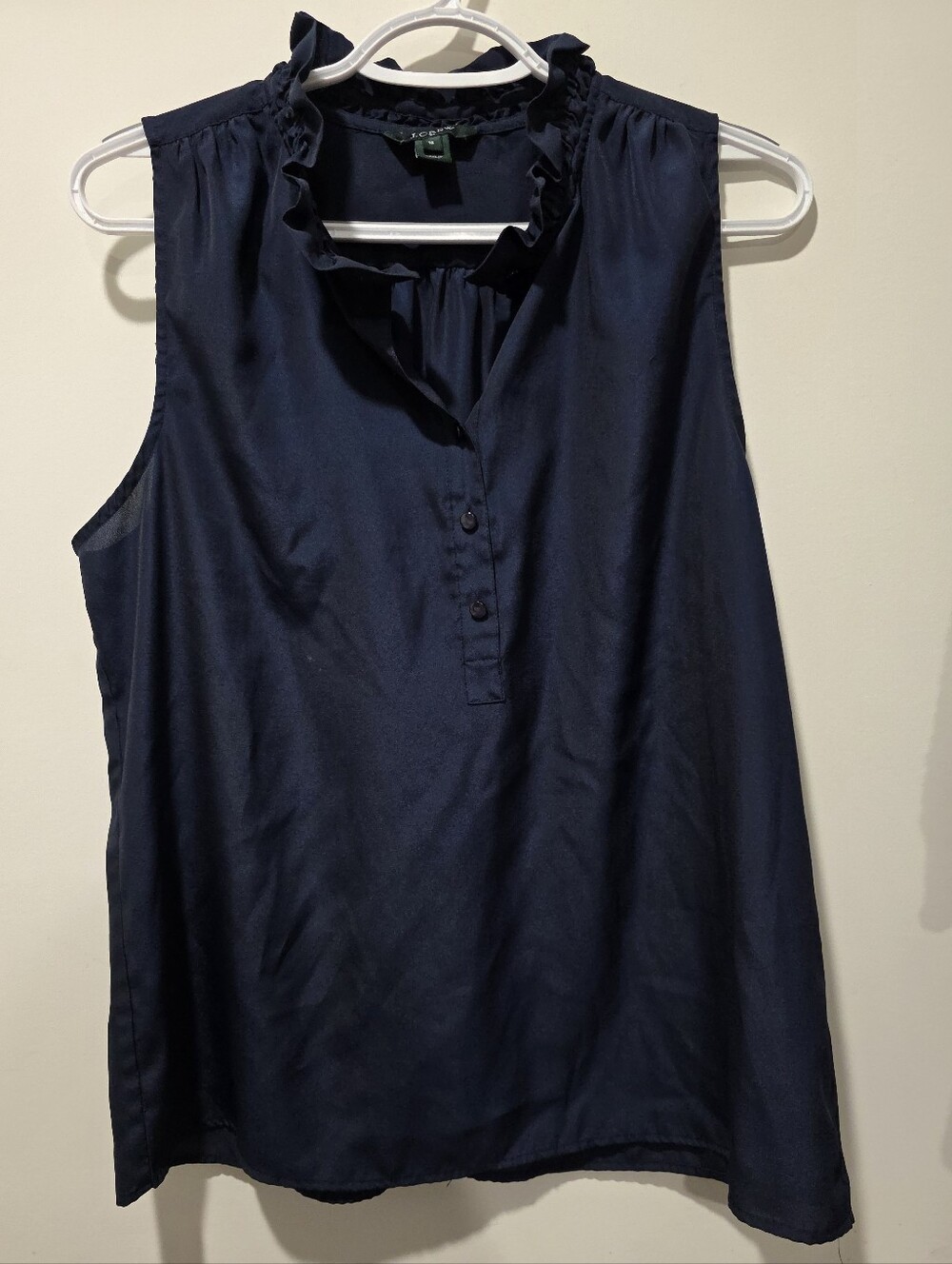 J. Crew Navy Sleeveless Ruffle-Trim Button Placket Camisole